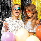 6 Pack Black Gold Foil Fringe Curtain Backdrop, 3.28Ft x 8.2Ft Metallic Tinsel Foil Fringe Streamer Curtains for Photo Booth, Birthday, Wedding, New Year Party Decorations