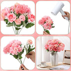 Tigeen Artificial Flowers Artificial Peonies Silk Flowers Faux Peony Fake Peony Silk Hydrangea Bouquet for Wedding Table Centerpiece Floral Vase Decor(Rose Pink,12 Bundles)