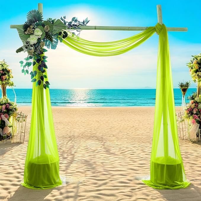 MDS Halloween Chiffon Draping Fabric - 2 Panel, 30" Wide x 100ft Long - Sheer Spooky Arbor & Canopy Drapery for Haunted House Backdrops, Party Ceilings, DIY Costumes & Themed Events - Parrot Green