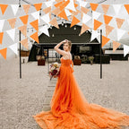 32Ft Orange Party Decorations Orange Buffalo Plaid Checkered White Triangle Flag Gingham Pennant Bunting Fabric Garland Streamers for Fall Autumn Wedding Birthday Thanksgiving Picnic Garden Decor