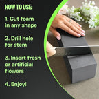 XCEL Floral Foam Blocks - Reusable, Weather Resistant Foam - Perfect for Fresh & Artificial Flower Arrangements, Crafts, Planter Boxes, Home Decor & More - 4-Pk, Gray (9” x 3” x 3”)