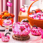 Lenwen 12 Pcs Artificial Disco Pumpkin Glitter Mirror Pumpkin for Decorating Fall Farmhouse Hanging Ornament Harvest Decor for Halloween Thanksgiving Table Centerpiece(Bright Pink)