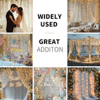 White Tulle Backdrop Curtain with Lights String - 10x10ft Sheer Backdrop with 300 LEDs for Wedding, Baby Shower, Bridal Shower, Birthday Party Photo Shoot Background and Home Decorations