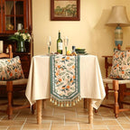 patdrea Designer Vintage Fresh Farmhouse Linen Table Runner 87 Inch Long, Green and Orange Pattern Table Mat, Decor for Kitchen Dining Table Coffee Table Shelf Cabinet Banquet Christmas ,12"*87"