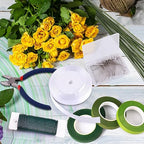 GLAMFIELDS Floral Tape and Floral Wire,Floral Arrangement Kit with Green Flower Tape for Bouquets,Boutonniere pin,White Ribbon, Wire Cutter for Bridal Bouquet kit, Wreath Making Supplies