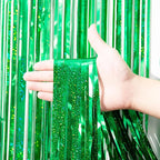 2 Pack Laser Green Tinsel Foil Fringe Curtains, Green Party Decorations, Metallic Tinsel Party Streamers Backdrop for Birthday Baby Shower St Patrick's Day Christmas Party Decorations