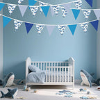 32Ft Shark Party Decorations Blue Cute Shark Triangle Flag Pennant Banner Fabric Garland Streamer for Kids Boys Ocean Birthday Sea Animal Nautical Baby Shower Under The Sea Party Decor Supplies