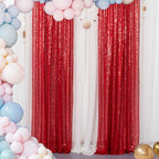 ShinyBeauty 4 Panels Sequin Photo Backdrop 2FTx8FT Red & Silver Curtains Sparkle Background for Birthday, Wedding, Party, Christmas Decorations