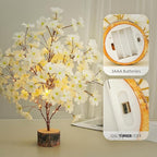 19Inch Cherry Blossom Tree Light, Lighted Artificial Tree with White Silk Flowers, Battery Operated Lamp with Timer for Summer Wedding Decorations,49 Fairy LEDs