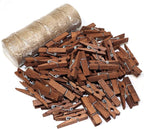 Mini Natural Wooden Clothespins with Jute Twine, 100pcs, 1.4 Inch Photo Paper Peg Pin Craft Clips with 320ft Natural Twine for Scrapbooking, Arts & Crafts, Hanging Photos (Rustic Brown)