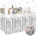 3 Pack 29 x108 Inch Silver Foil Fringe Table Skirts Metallic Banner for Tinsel Streamer Garland Backdrop for Parade Floats Wedding Thanksgiving Birthday Christmas Halloween New Year Party Decoration