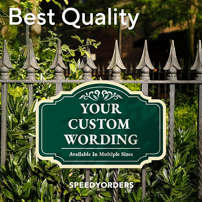 Custom Decorative Outdoor Metal Sign - Personalized Aluminum Driveway Sign, Waterproof, Made In USA - Design 2 Forest Green 14x10 In