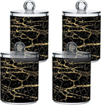 Qtip Holder Dispenser 2 Pack Gold Black Marbling Bathroom Decorative Storage Canister Holder Counter Vanity Organizer for Cotton Ball Swabs Pads Floss