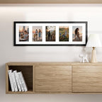 Vittanly 8x24 Collage Picture Frame, Displays 5Pcs 4x6 Pictures with Mat, Picture Frames Collage Wall Decor for Horizontal or Vertical Display, Black, 1 Pack