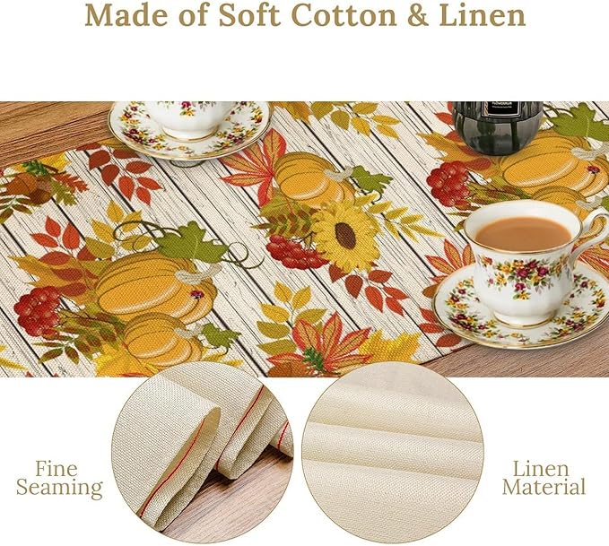 Autumn Table Runner,Seasonal Pumpkins Thanksgiving Kitchen Dining Table Decoration for Home Party Decor 13x120 Inch