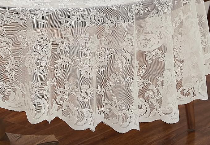 LinenZone Ivory Oval Tablecloth for Rustic Vintage Decor. Sheer Lace Tablecloth Works Great As Wedding Tablecloth, Thanksgiving Tablecloth or Christmas Tablecloth (Mia Oval 104, Ivory)