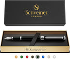 Scriveiner Black Green Fountain Pen - Stunning Luxury Pen with Chrome Finish, Schmidt Nib (Fine), Best Pen Gift Set for Men & Women, Professional, Executive, Office, Nice Pens