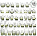 Bud Vases Set of 40 Pcs,Small Flower Vases for Centerpieces,Glass Bud Vase in Bulk,Vintage Bud Vase for Wedding Table Centerpieces Decoration, Home Table Party Decor, Christmas,Anniversary,Green