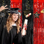 6 Pack Black and Red Foil Fringe Curtains Backdrop, 3.28 x 8.2 Ft Metallic Streamers Tinsel Curtains Background for Photo Booth, Birthday, Weddings, Carnivals, Graduation, Themed Party Decorations