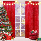 Red Sequin Backdrop Curtains,2ft x 8ft Sequin Photography Backdrop Curtain 2 Panels for Party Decoration, Red