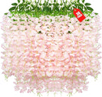 36 Pack Light Pink Wisteria Hanging Flowers, 3.44 Ft Fake Hanging Flowers, Artificial Wisteria Garland Vines for Wedding Room Backdrop Outdoor Patio Garden Decoration