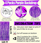 4 Pack Purple Fringe Curtain Backdrop, 3.2Ft x 6.6Ft Metallic Tinsel Foil Fringe Streamers Curtains Background for Photo Booth Birthday Wedding Baby Shower Party Thanksgiving Christmas Decorations