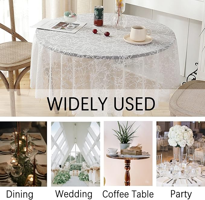 Jeloris Round Lace Tablecloth with Elegant Scalloped Bottom for Any Special Event Such as Wedding, Birthday Party, Baby Shower, Anniversary (60 inch, Style 3)