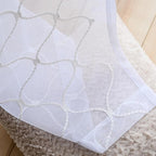 Embroidered Wave Diamond Sheer Curtains White 95 Inches, Window Treatments Rod Pocket Drapes for Living room, Bedroom, Semi Voile Curtain Panels for Yard, Patio, Villa, Parlor, Set of 2, 52"x95".