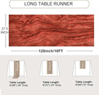 Snowkingdom 10 Ft Fall Table Runner Terracotta Cheesecloth, 120 inch Long Rust Burnt Orange Cheese Cloth Boho Gauze for Wedding Bridal Shower Rustic Sheer Thanksgiving Table Decorations
