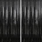 Crosize 2 Pack 3.3 x 9.9 ft Black Foil Fringe Backdrop Curtain, Streamer Backdrop Curtains, Streamers Birthday Party Decorations, Tinsel Curtain for Parties, Photo Booth Backdrops, Party Décor
