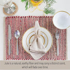 Chardin Home Natural Jute & Red Placemats, Set of 4 – Rustic Handmade Boho Table Mats, 13x19 Inch Dining Table Placemats for Kitchen, Everyday Meals, Holidays, Farmhouse or Modern Table Décor
