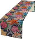 Japanese Retro Flowers Table Runner Oriental Tradition Kio Fish Art Printed Burlap Runner Home Kitchen Dining Table Living Room Decor Fabric 1 Panel W13xL60in