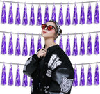 3P Metallic Fringe Tassel Banner Garland Foil Tinsel Streamer Wall Hanging Curtain Backdrop Banner for Parade Floats,Graduation Decorations, Father's Day Party Decoration(Purple)
