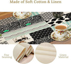 Cute Cow Print Table Runner,Farm Animals Honeycomb Plaid Stripes Cowhide Pattern Tablecloth Burlap for Hotel Indoors Outdoor Dining Room Kitchen Table Decor, 13x70in