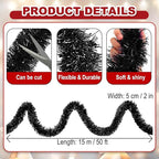 50 Feet Christmas Foil Fringe Banner Metallic Tassle Garland Metallic Backdrop Parade Floats Shiny Hanging Ceiling, Valentine's, Wedding, New Year Party Decorations(2" x 50', Black)