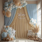 50ft x 15ft Beige Wrinkle Free Backdrop Curtains for Parties,Silky Polyester Fabric Wedding Ceiling Drapes, 10 Panels 15ft Photo Back Drop Drapes for Baby Shower Photography Stage Background Cloth