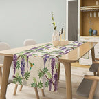 Vintage Bird Flower Table Runner Seasonal Spring Purple Wisteria Garden Plants Lavender Florals Farmhouse Country Kitchen Dinner Runner Dining Table Decoration for Home Party Holiday 13"x70"