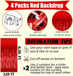 4 Pack Red Fringe Curtain Backdrop, 3.2Ft x 6.6Ft Metallic Tinsel Foil Fringe Streamers Curtains Background for Photo Booth Birthday Wedding Baby Shower Party Thanksgiving Christmas Decorations