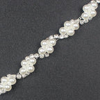 PEARLY JUN 1 Yard Pearl Rhinestone Trim Chain Silver Crystal Fringe Diamond Applique Ribbon String Tassel Strip for Sewing Wedding Dress Crafting Crafts Flower Embellishments