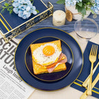 NOCCUR 350PCS Navy Blue Plastic Plates - Blue Disposable Dinnerware Set for 50 Guests, 100 Dinner/Dessert Plates, 150 Gold Silverware, 50 Cups&50 Napkins for Party/Wedding/Labor Day