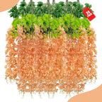 24 Pack Orange Wisteria Hanging Flowers, 3.4 Ft Fake Hanging Flowers, Artificial Wisteria Garland Vines for Wedding Room Backdrop Outdoor Patio Garden Decoration