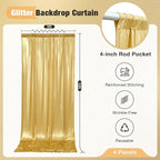 20x10FT Gold Sequin Backdrop - 4 Panels 5x10FT Wrinkle-Free Glitter Drapes for Weddings, Parties & Events