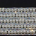 Jerler Rhinestone Trim Applique 1 Yard 2 Rows Crystal Chain Banding Diamond Inlaid White Pearl Beaded Rhinestones for Crafts Clothing and Bridal Embellishments Wedding Ideas Christmas Decorations