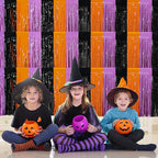 6 Pack 30x108 Inch Halloween Table Skirt Decoration, Metallic Foil Fringe Tinsel Table Skirts, Curtains Backdrop Parade Floats Birthday Halloween Christmas Party Decoration(Black Orange Purple)