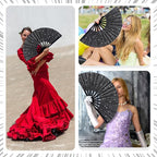 Thyle 6 Pcs Large Folding Fan for Line Dancing Bulk Boots on The Ground Hand Fan Black Popping Clapping Party Favors Decoration Gift for Edm Festival Club Summer(Classical)