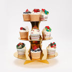 3-Tier Cupcake Stand, Gold Cardboard Cake Stand Holder, Tiered DIY Cupcake Stand Tower for Dessert Table Displays, Birthday Theme Party Favors Decoration, Floral Tea Party, 12" W x 12.8" H
