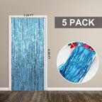 5 Pack Foil Curtain Backdrop Blue Metallic Tinsel Foil Fringe Curtains Photo Booth Props for Birthday Wedding Engagement Baby Shower Bachelorette Christmas Holiday Celebration Party Decorations