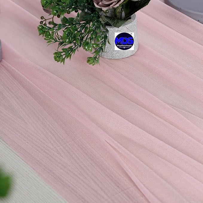 MDS 10 Pack 10ft Chiffon Table Runner 29 x 120 Inches Sheer Wedding Runner Romantic Rustic Table Runner for Wedding Decorations, Birthday Parties, Bridal Shower Party Arch Decor - Blush Pink