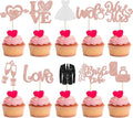 Ephlyn 30Pcs Bride to be Cupcake Toppers Glitter Wedding Cake Topper Decorations I Do Love Heart Ring Cupcake Picks for Bridal Shower Wedding Engagement Party Supplies Rose Gold
