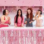 3 Pack 29 x108 Inch Pink Foil Fringe Table Skirts Metallic Banner for Tinsel Streamer Garland Backdrop for Parade Floats Wedding Thanksgiving Birthday Christmas Halloween New Year Party Decoration